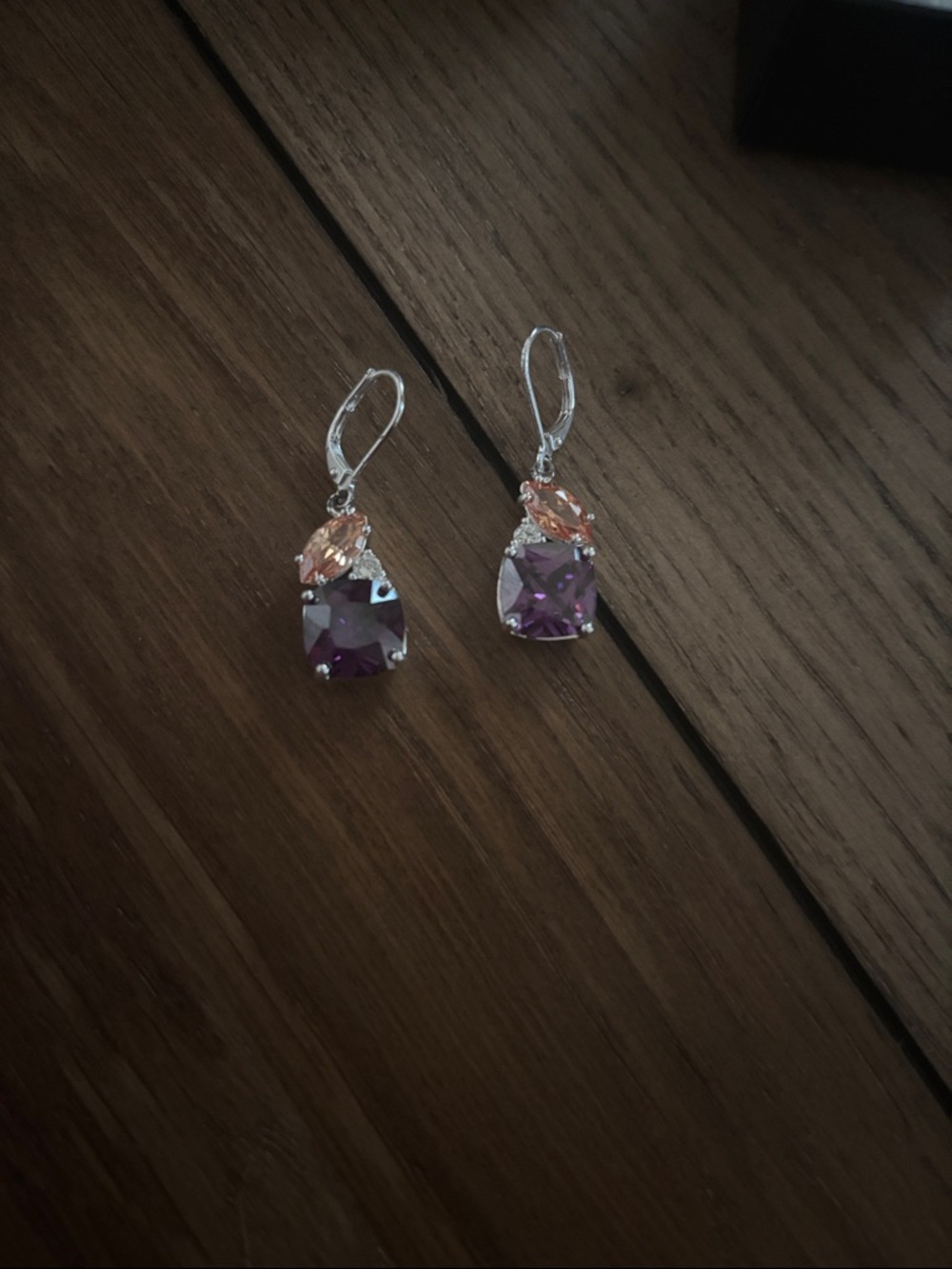 Sterling Silver Purple and Peach Drop Earrings
